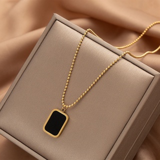 In Stock Stainless Steel Necklace For Female  Same Style Clavicle Chain Hypoallergenic Black Square Sweater Chain Pendant Necklace