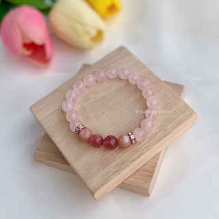 กำไลหินนำโชค กำไลหินมงคล หินแท้ Rose quartz เสริมความรัก เมตตามหานิยม ขนาด 8 mm