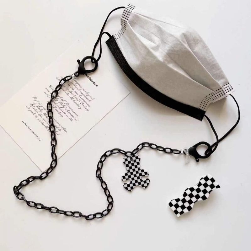 TEDDY BEAR BLACK WHITE MASK CHAIN, MASK LANYARD, MASK NECKLACE