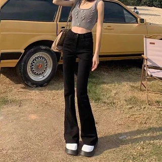 Cicishop(0959)New Jeans💥 กางเกงยีนส์ทรงกระบอกปลายขาบาน ยืดได้ ทรงเก๋แมตช์ง่ายไม่เอ้าท์
