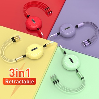 3 in 1 Type C สายเคเบิล USB แบบหดได้ รองรับสายข้อมูลการชาร์จอย่างรวดเร็วสำหรับ for IOS Android อัพเกรดสายชาร์จทองแดง