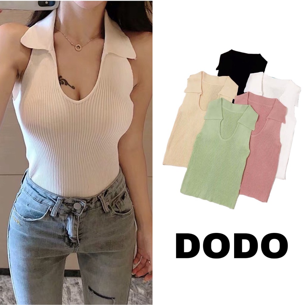 [DODO] ออกแบบเซ็กซี่ U- คอถักเสื้อ Bottoming เสื้อด้านนอกด้านบน (9373) – โปรปัง