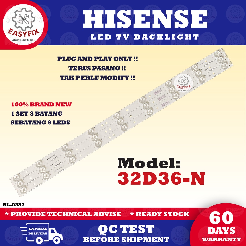 32 INCH HISENSE 32D36-N TV (ไฟทีวี) 32" LED BACKLIGHT Mla9 ( LIGHT) "