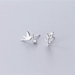 LLRB | ต่างหูเงิน 925 นกน้อย กิ่งไม้ เพชร CZ Little bird silver925