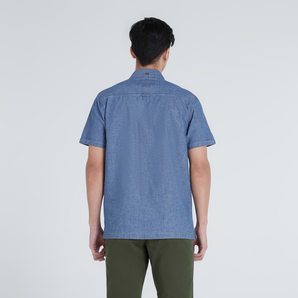 DAVIE JONES เสื้อเชิ้ตยีนส์ ผู้ชาย แขนสั้น สีฟ้า Short Sleeve Denim Shirt in light blue SH0091LB #3