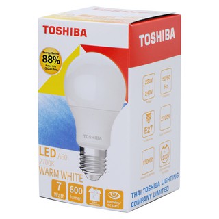 ว๊าว🍟 โตชิบา หลอดไฟ แอลอีดี รุ่น A60 ขั้ว E27 7 วัตต์ แสงวอร์มไวท์ TOSHIBA LED Bulb A60 E27 7W Warm White