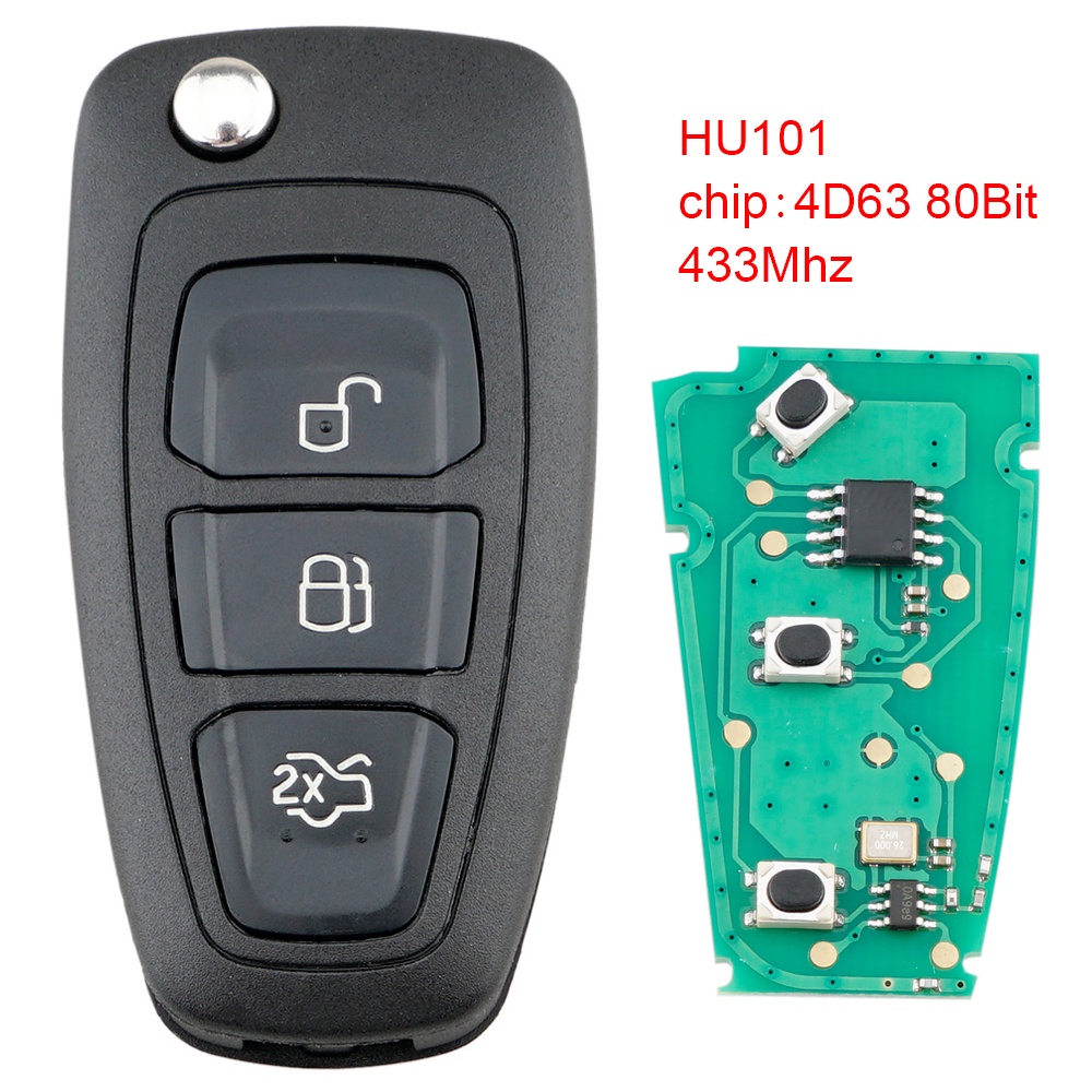 433Mhz 3 ปุ่ม Flip Keyless Entry Fob พร้อม 4D63 80Bit ชิปและ HU101 ใบมีด Fit สําหรับ Ford