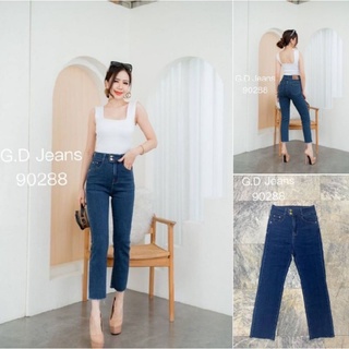 G.D.Jeans รุ่น 90288#กางเกงยีนส์ขายาวสีเข้มเอวสูงทรงกระบอกเรียบขา8ส่วน