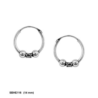 SILVER THAI        14 mm sterling silver bali hoop earrings ต่างหูแบบบาหลีห่วงขนาด14mm