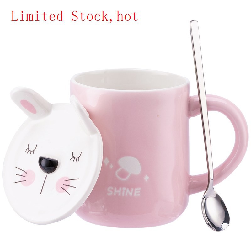 Home Ceramic Mug Office Spoon Cup with Lid Super Cute Breakfast Oatmeal