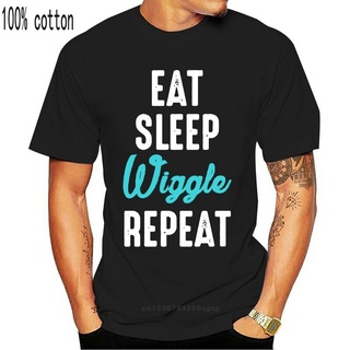คอลูกเรือเสื้อยืดแขนสั้น พิมพ์ลาย Eat Sleep Wiggle Repeat ตลก สําหรับผู้ชายS-5XL