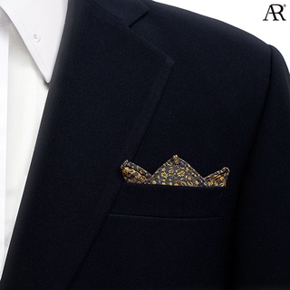 ANGELINO RUFOLO Pocket Square(ผ้าเช็ดหน้าสูท) ผ้าไหมทออิตาลี่คุณภาพเยี่ยม ดีไซน์ Flower สีทอง/เงิน/น้ำเงิน