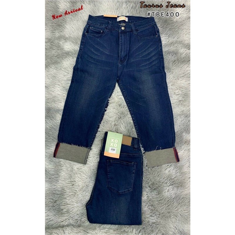 กางเกงยีนส์8 ส่วน  Big Size ผ้าซาร่า สีคอปเปอร์ด้ายดำ ริมแดง XOXO