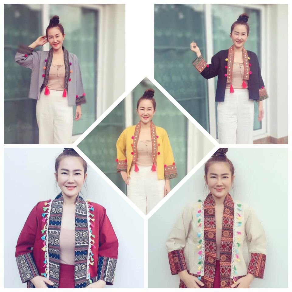 เสื้อคลุมกะเหรี่ยง เสื้อคลุมผ้าฝ้าย สีสดใส นางแบบใส่งานจริงจ้าว