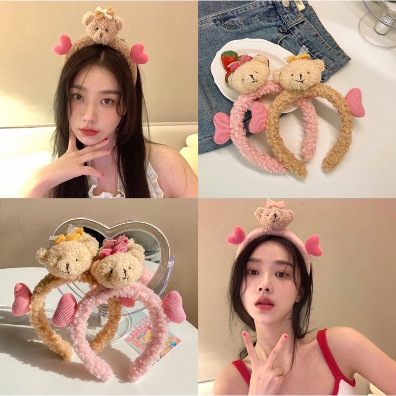 คาดผมตุ๊กตา หัวหมีมีหัวใจ น่ารักๆ น้องหมีขนฟูนุ่มนิ่มมากๆสินค้าใหม่ของเกาหลี ที่คาดผมผ้ากำมะหยี่