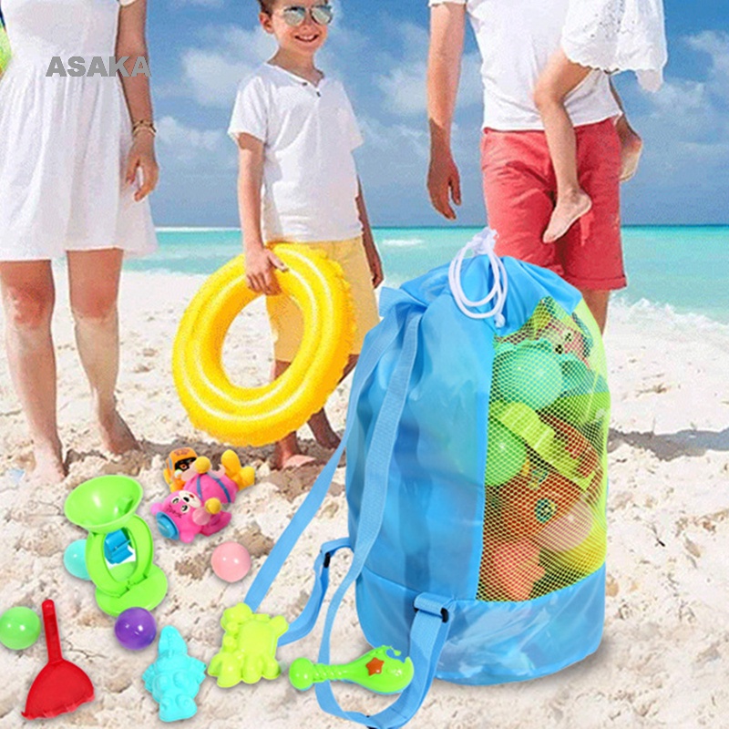 Asaka ชายหาด ที่เก็บ ตาข่าย กระเป๋าเดินทาง ชายหาด ที่เก็บ สายคล้องไหล่คู่ ปรับได้ ของเล่นเด็ก กระเป๋าจัดระเบียบ