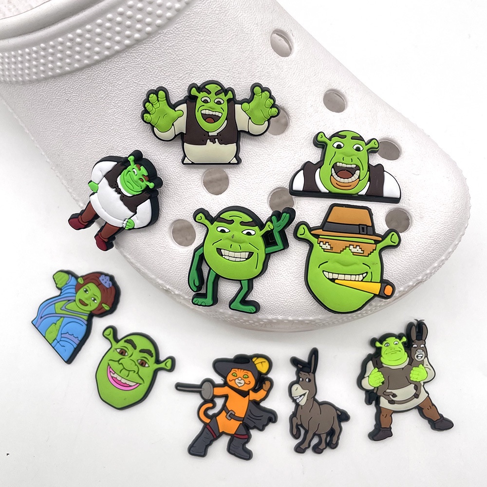 การ์ตูน Shrek ครอบครัว Jibitz สําหรับ crocse อุปกรณ์เสริม Charms Monster Cros Jibits Charm Jibit Pin