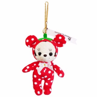 แท้ 100% จากญี่ปุ่น พวงกุญแจ ดิสนีย์ มินนี่ เมาส์ Disney Minnie Mouse Strawberry Plush Doll Ball Chain