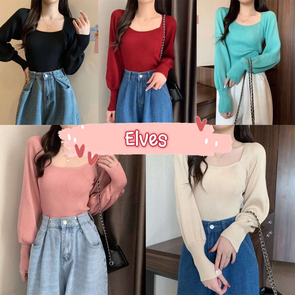 Elves พร้อมส่ง เสื้อไหมพรมแขนยาว ลุคคุณสีมากมายน่ารักำลังมา ~J136~ -C