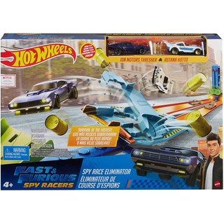 Hot Wheels Fast &amp; Furious Spy Racers Drag Race Toy Track with Launching Ramp and Two diecast Cars Featured in Spy Racers