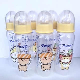 Pureen เพียวรีนขวดนม แพ็คสุดคุ้ม-ขวดทรงโค้ง คอแคป ลายการตูน ขนาด8oz,4oz (เลือกไซส์)แพ็ค6ขวด