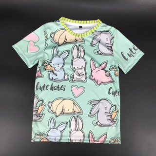 เสื้อยืดเด็กคอกลม พิมพ์ลายทั้งตัว เสื้อยืดเด็กผู้หญิง Cute T-shirt Kawaii สไตล์เกาหลี #Funny Bunny Collection Green