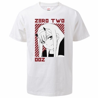 เสื้อยืดแขนสั้นลําลอง พิมพ์ลายการ์ตูนอนิเมะ Man Harajuku Darling In The Franxx Zero Two สีขาว สําหรับผู้ชาย