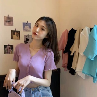 เสื้อครอป ไหมพรม หลากสี น่ารักมากๆ💜🤍🖤 MN316