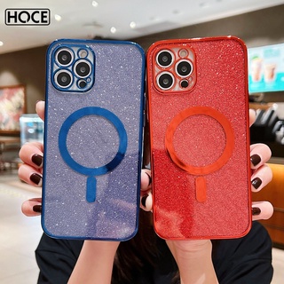 Hoce เคสป้องกันโทรศัพท์มือถือแม่เหล็ก ชุบกลิตเตอร์ หรูหรา สําหรับ iPhone 11 12 13 Pro Max 7 8 Plus X XR XS Max SE2022