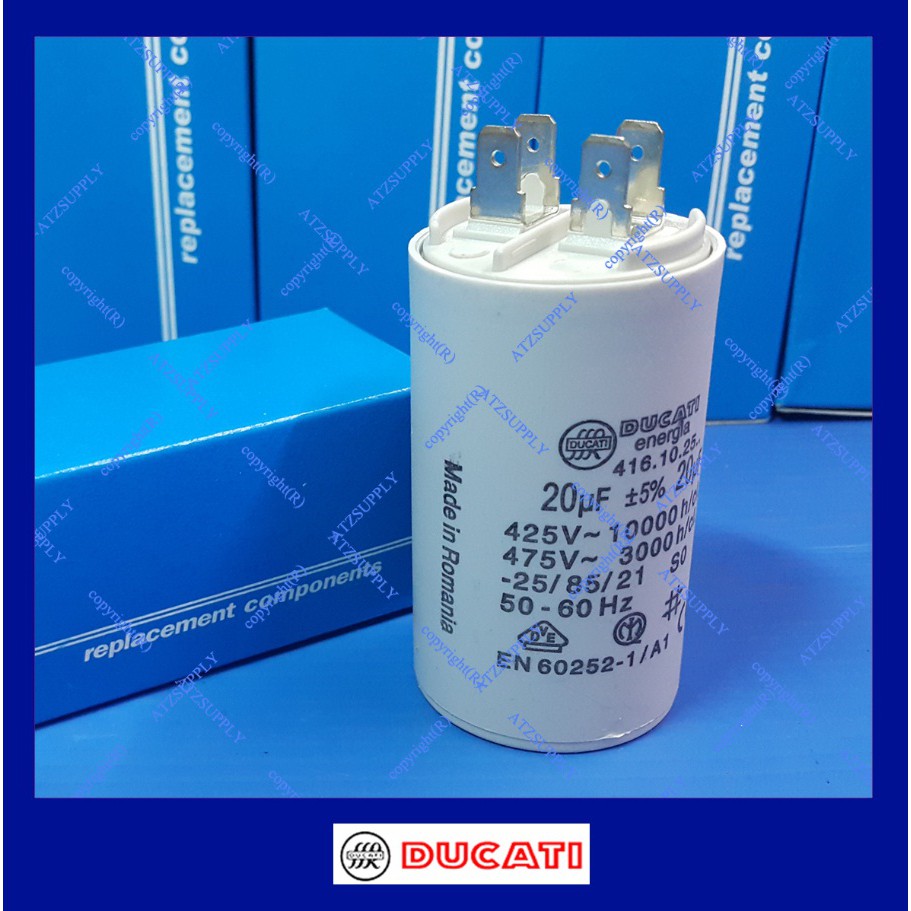 ATZshoponline แท้ %DUCATI 20 uf 425 475 V รับประกันคุณภาพ จากยุโรป CAP คาปา คาปาซิเตอร์ แคป ดูคาติ รัน กลม DIY ปั๊มน้ำ