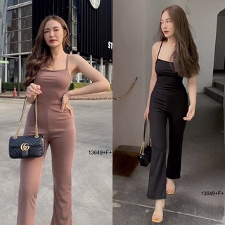 🦋🌟ชุดเที่ยว Jumpsuit จั้มสุทสายเดี่ยวไขว้หลังขายาว สีพื้น ผ้ายืดตามสัดส่วน ดีเทลด้านหลัง