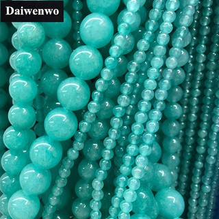 Cyan ICY Jade Chalcedony Beads สีฟ้า ICY หยกโมราลูกปัดหินรอบ 4-12 มิลลิเมตรพลอยหลวม Spacer DIY