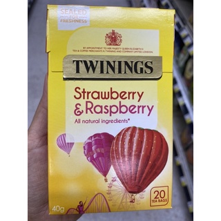 ชา ปรุงสำเร็จรูป กลิ่นสตรอเบอร์รี่ และ ราสพ์เบอร์รี่ ตรา ทไวนิงส์ 40 G. Strawberry &amp; Raspberry Tea ( Twining Brand )