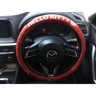 ลิขสิทธิ์แท้ หุ้มพวงมาลัยคิตตี้ รถยนต์ ทำจากผ้า สีแดง Hello Kitty Car Steering Wheel Cover Red Fabric