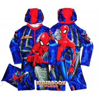 [แท้]SP1560 ชุดว่ายน้ำ Spiderman ชุดว่ายน้ำบอดี้สูทแขนยาว + หมวก + ถุงผ้า (ประมาณ 3-8 ปี)