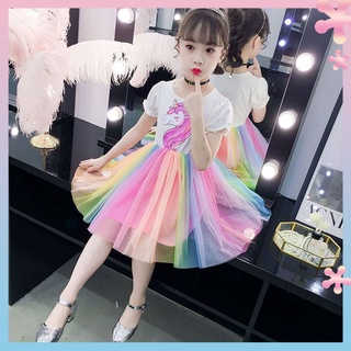 Childrens clothing Summer Girls rainbow dress 2021 new childrens princess dress little girl fashionable dress