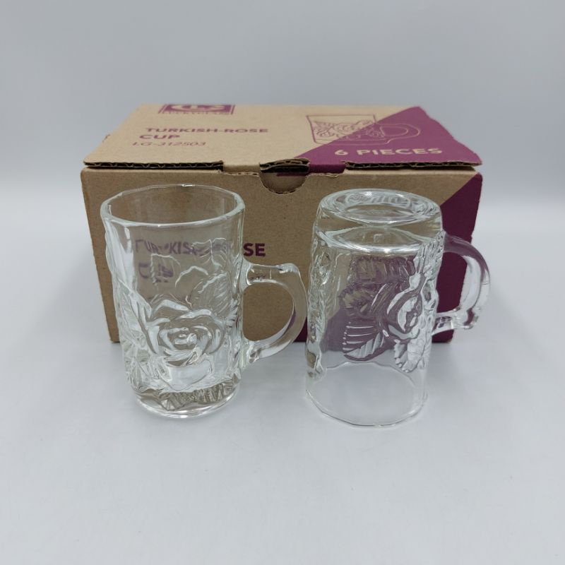 (ขายยกกล่อง)แก้วเป็ก SHOT ใสมีหูลายกุหลาบ ใส่นม 1กล่องมี6ใบ - รูปที่ 6