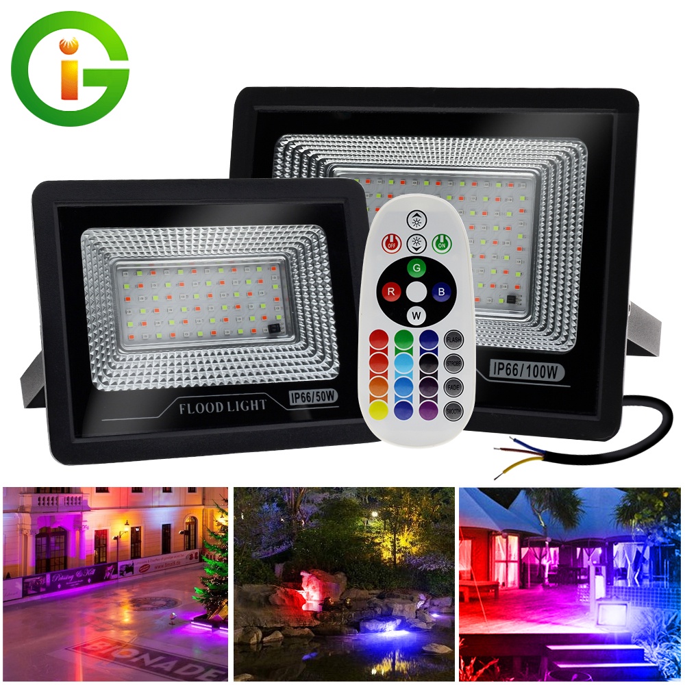 ไฟสปอร์ตไลท์ 50W 100W IP66 กันน้ำได้ ทนแดดทนฝน RGB Spotlight ปรับสีได้ ส๊สันสด พร้อมรีโมท แสงสว่างมากSpotlight