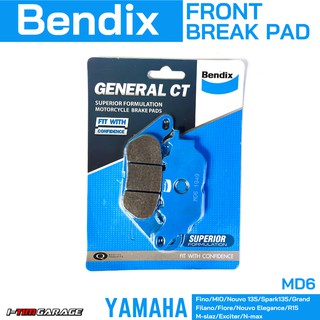 Bendix ผ้าเบรกหน้า MD6 Fino/i/MIO/Nouvo135/Spark135/Grand Filano/Fiore/Nouvo Elegance/R15/M-slaz/Exciter/N-max