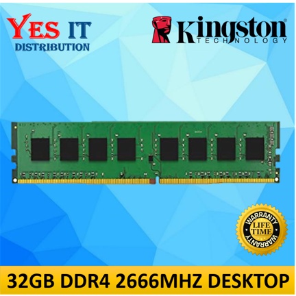 Kingston ValueRAM 32GB 2666MHz DDR4 Non-ECC CL19 DIMM 2Rx8 หน่วยความจําเดสก์ท็อป (KVR26N19D8/32)