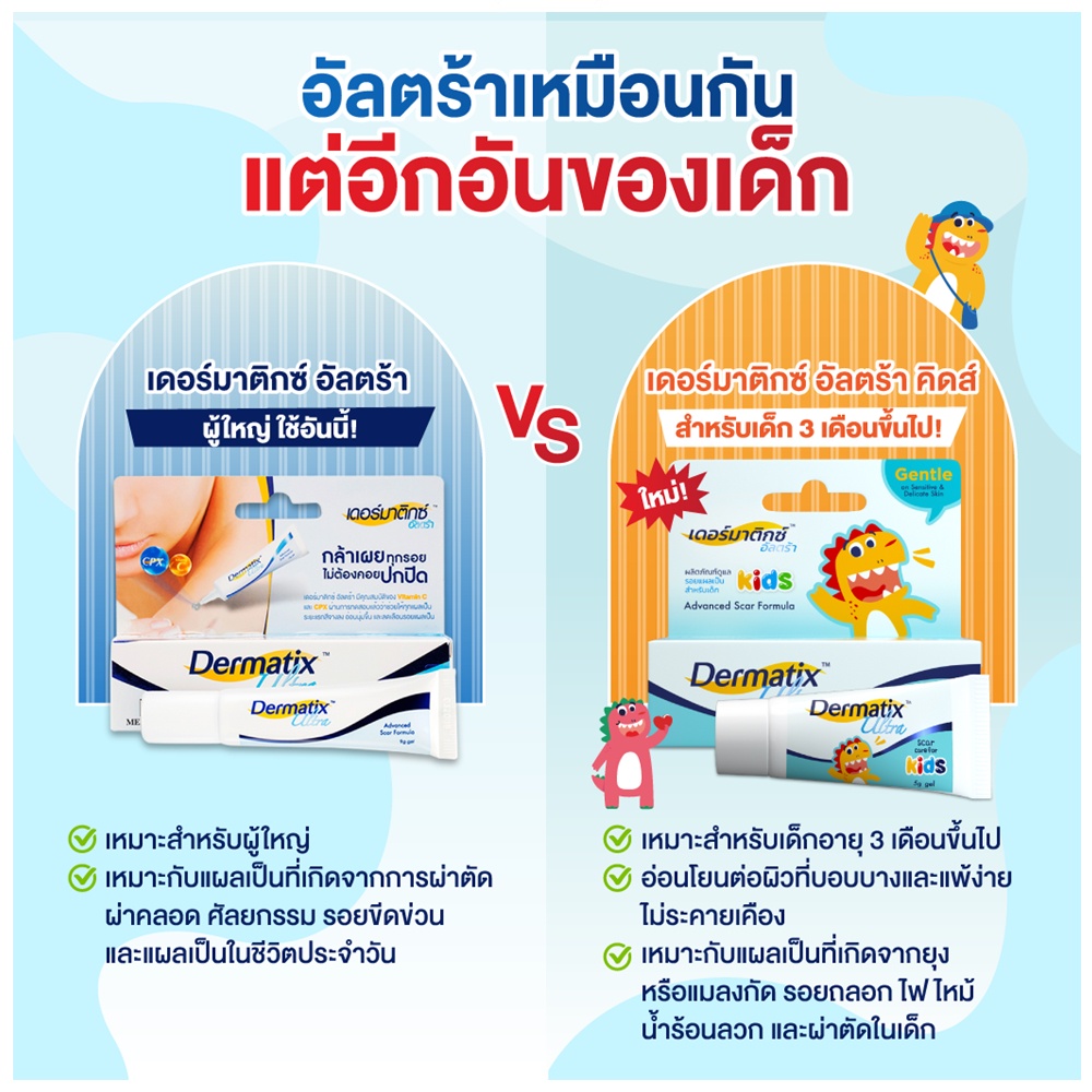 Dermatix Ultra Kids 5 g. – เดอร์มาติกซ์ อัลตร้า คิดส์ เจล ลดรอย แผลเป็น สำหรับเด็ก ขนาด 5 กรัม
