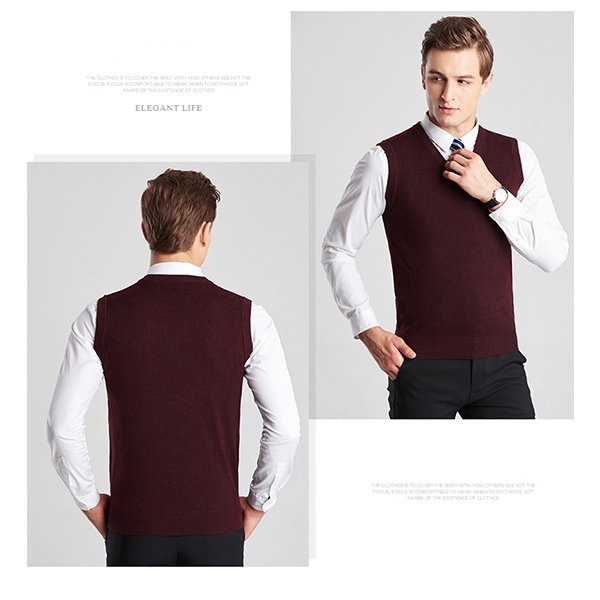 New Men V-neck Thin Sweater Vest Business Sweater Sleeveless Mens Cool Sweater loNV #4