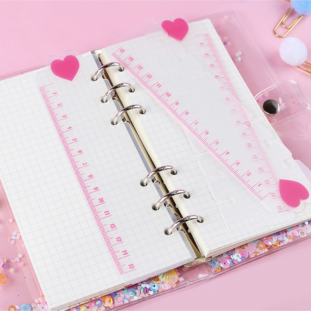 ไม้บรรทัดแพลนเนอร์ หัวใจชมพู  💕 Heart 6 รู Holes Planner Ruler Dividers Refill Divider Index Bookmark A6/A5 mimisplan - รูปที่ 3