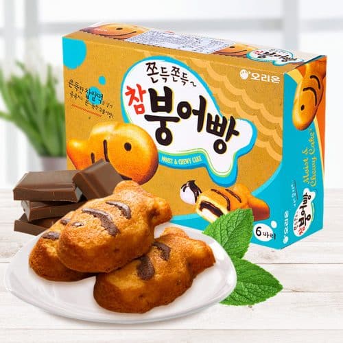 orion moist & chewy soft fish cake พุงออปัง ขนมปังรูปปลาสอดไส้ต็อกและช็อคโกแลตครีม 348g 오리온 참붕어빵