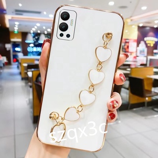 เคสโทรศัพท์ Infinix Note 12 G96 /Note 12 G88 /Hot 12 /Hot 12i /Hot 12 Play /Hot 11S NFC /Hot 11 /Hot 11 /Note 11S /Note 11 Pro Casing Straight Edge Electroplate Silicone Cover with Love Bracelet Fall Prevention Phone Protection Case เคส Infinix Note12 G88