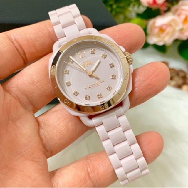 (ผ่อน0%) นาฬิกา COACH Women's Tatum Light Pink Ceramic Bracelet Watch 34mm 14502754 เซรามิค สีชมพู