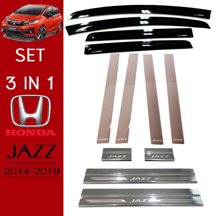 ชุดแต่ง Honda Jazz 2014-2019 กันสาดสีดำ,เสากลางประตู,ชายบันได Jazz GK