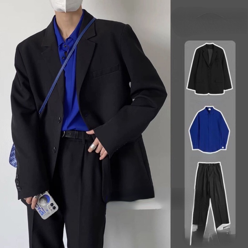 【ชุดสามชิ้น】Blazer ชุดสูทผู้ชายเซ็ต3ชิ้น เสื้อสูท+เสื้อเชิ้ต+กางเกง ชุดออกงานผู้ชาย สูทไซส์ใหญ่ ชุดส