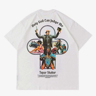 แขนสั้นcrew neckเสื้อยืด พิมพ์ลาย Shakur ONLY GOD CAN JUDGE ME สําหรับผู้ชาย | เสื้อยืด แขนสั้น สีขาว 2 ชิ้น | เสื้อยืด