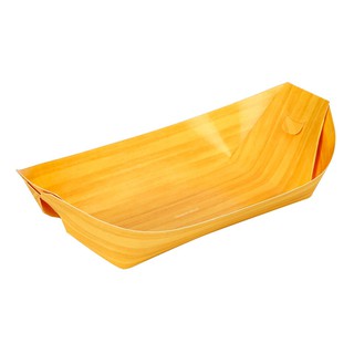 ถาดกระดาษทรงเรือลายไม้ 8 นิ้ว แพ็ค100 ใบ FEST PT004 8-inch wooden boat shape paper tray, 100 pieces. FEST PT004